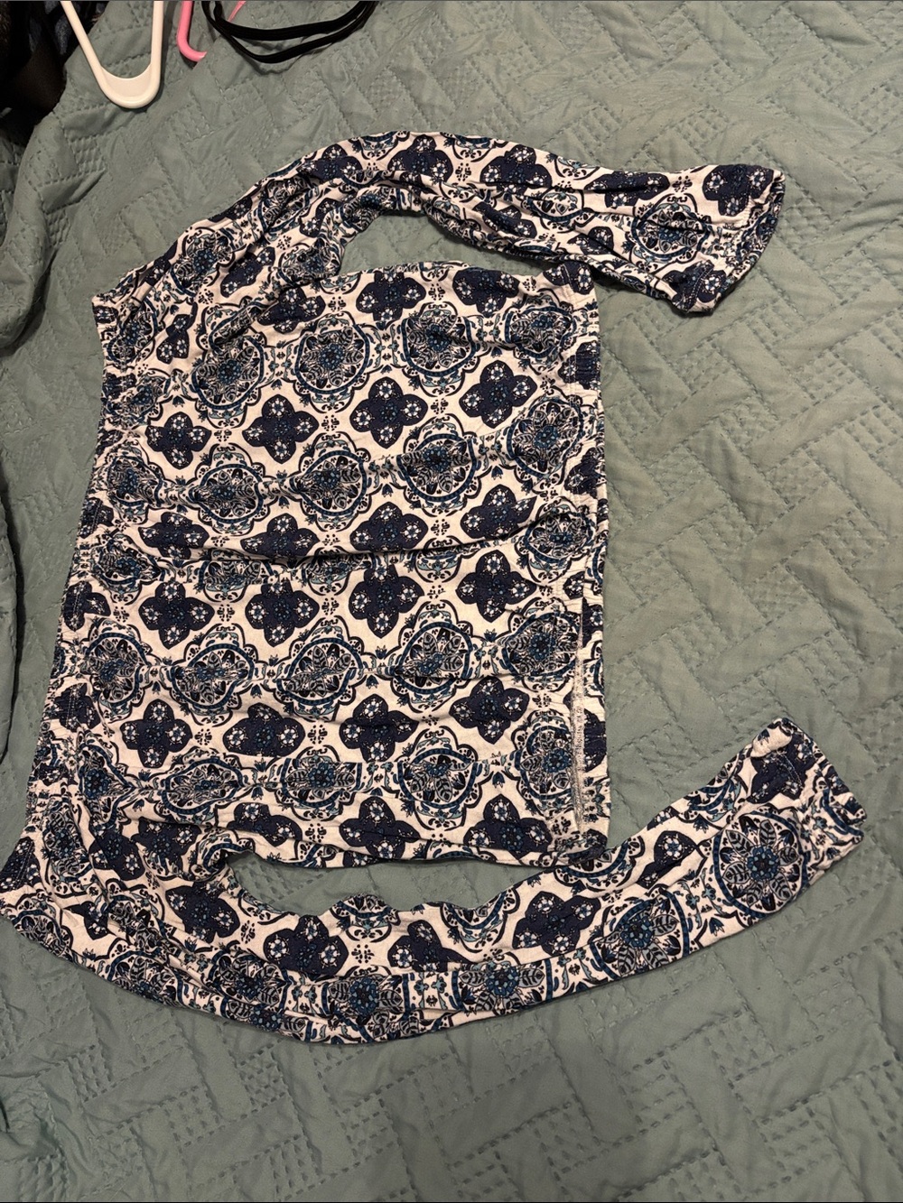 Divided Blue and White One-Shoulder Long Sleeve Top
